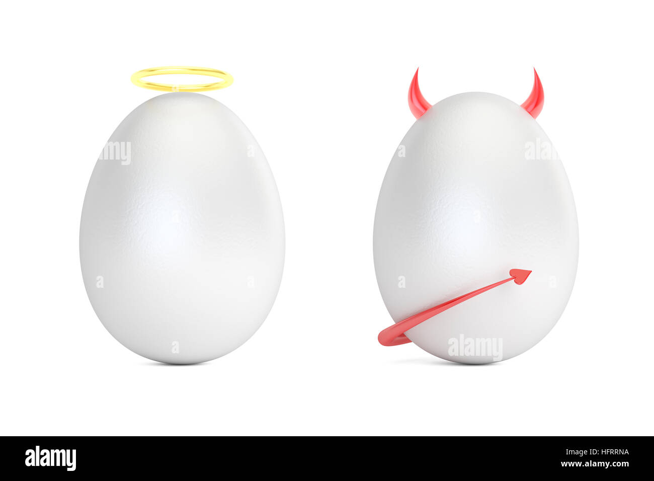 Ange et demon oeufs, rendu 3D isolé sur fond blanc Banque D'Images