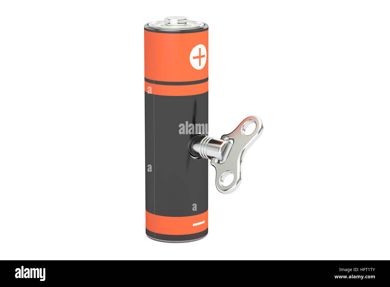 Batterie rechargeable, accumulateur AA avec la liquidation d'une clé. Le rendu 3D isolé sur fond blanc Banque D'Images
