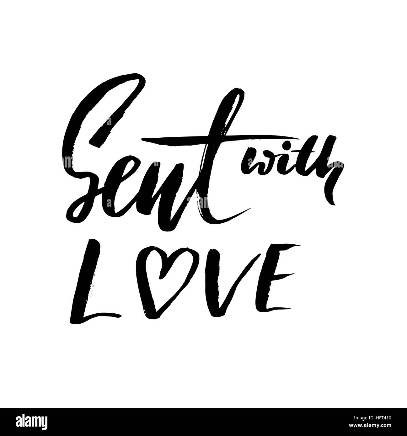 Expression dessiné à la main. Envoyé par l'amour. Design lettrage pour les affiches, t-shirts, cartes, invitations, autocollants, bannières, publicité. Vecteur. Illustration de Vecteur