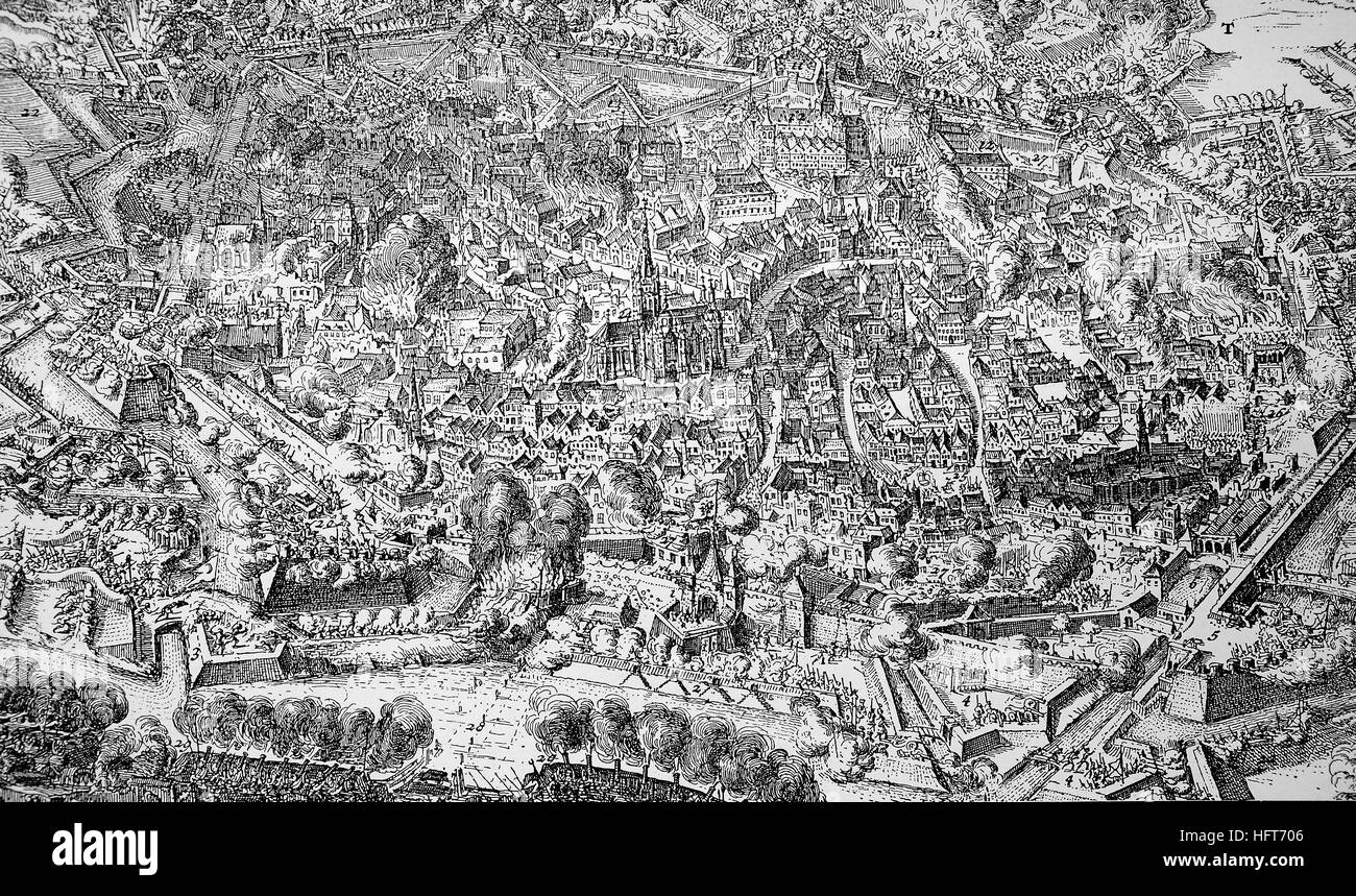 Le siège de Vienne par les Turcs et de la bataille de 1683, la vue sur Vienne de Romain de Hooghe, gravure, gravure sur bois de l'année 1885, l'amélioration numérique Banque D'Images