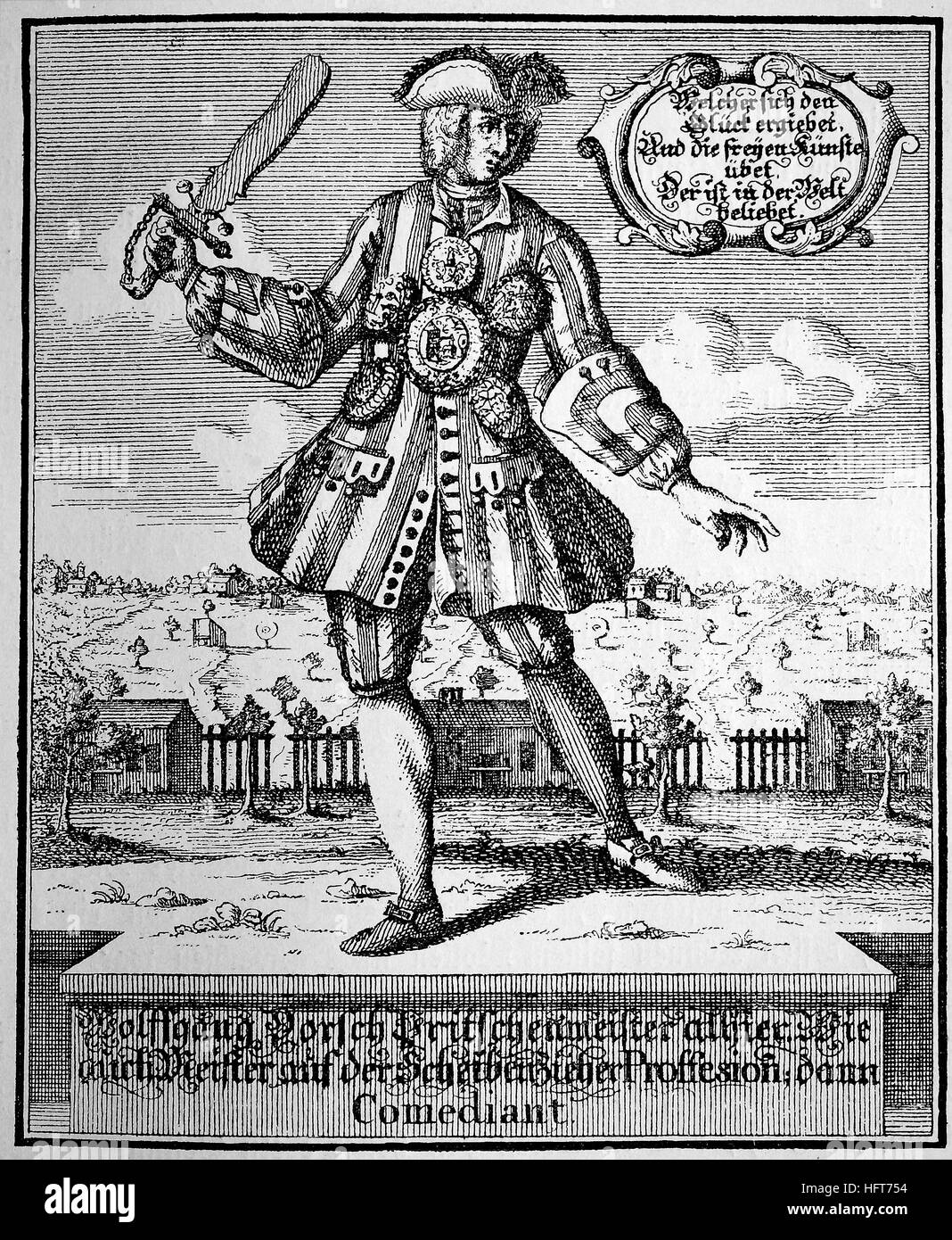 Loup ou Wolffgang Dorsch, acteur et maître de cérémonie la société de tir de Nuremberg, acteurs et actrices und Pritschenmeister Scheibenzieherprofession und der Meister dans Nuernberg, Allemagne, gravure sur bois de l'année 1885, l'amélioration numérique Banque D'Images