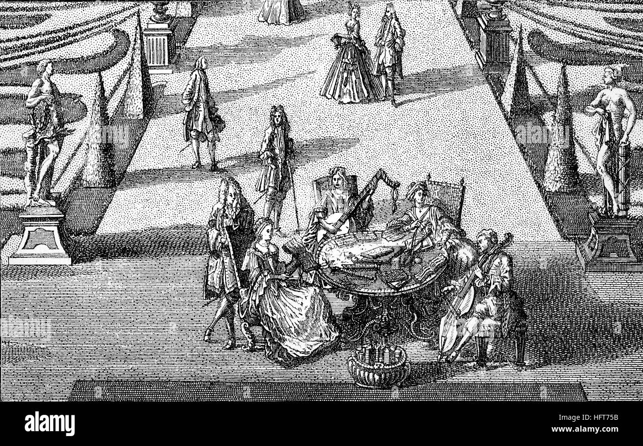 La société dans le jardin d'une maison dans le Josefstadt à Vienne, Autriche, gravure sur bois de l'année 1885, l'amélioration numérique Banque D'Images