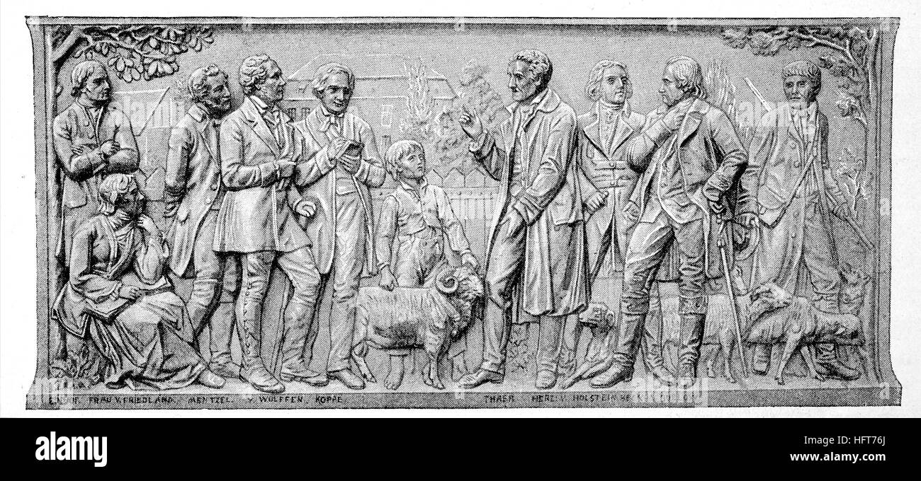 L'élevage de moutons, d'un clapet au monument de Thaers zu Berlin, dernière œuvre de Christian Daniel Rauch et fut achevée par Hugo Hagen, Allemagne, gravure sur bois de l'année 1885, l'amélioration numérique Banque D'Images
