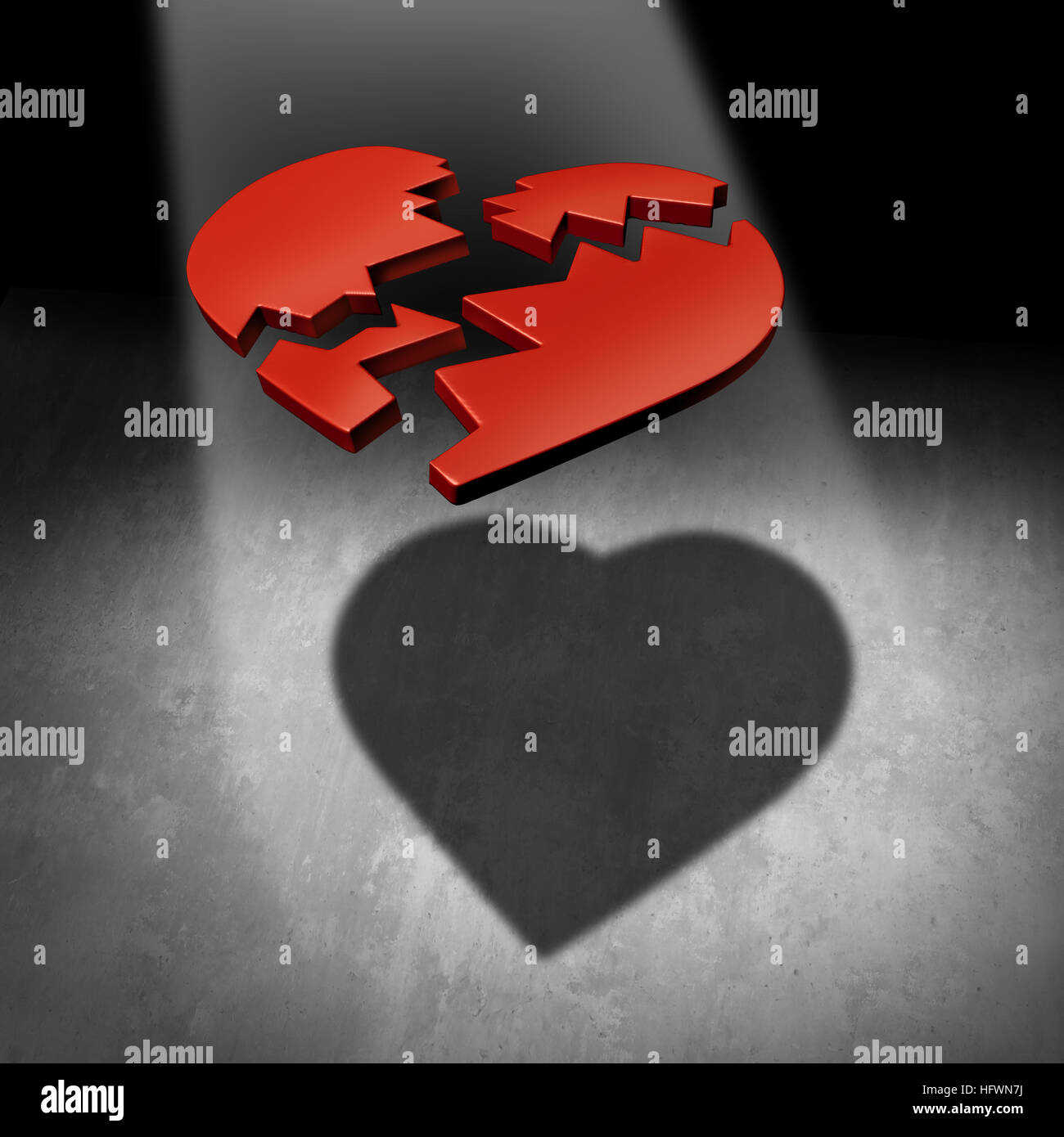 Réparer un cœur d'amour et de couple concept de guérison ou de counseling conseiller de mariage comme symbole d'un cœur brisé avec une distribution de l'ombre d'une relation aussi Banque D'Images