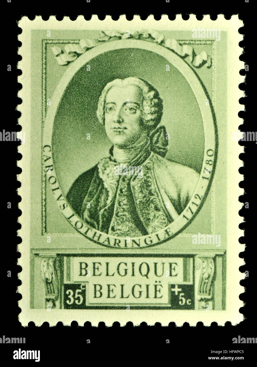 Timbre-poste belge (1941) : le Prince Charles Alexandre de Lorraine (1712-1780) général autrichien et soldat, maréchal de l'armée impériale, ... Banque D'Images