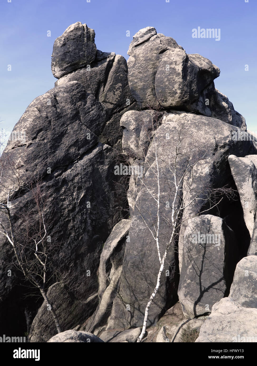 Formation rocheuse intéressante - Rock tower dans les corneilles rochers dans les montagnes de Lusace Banque D'Images