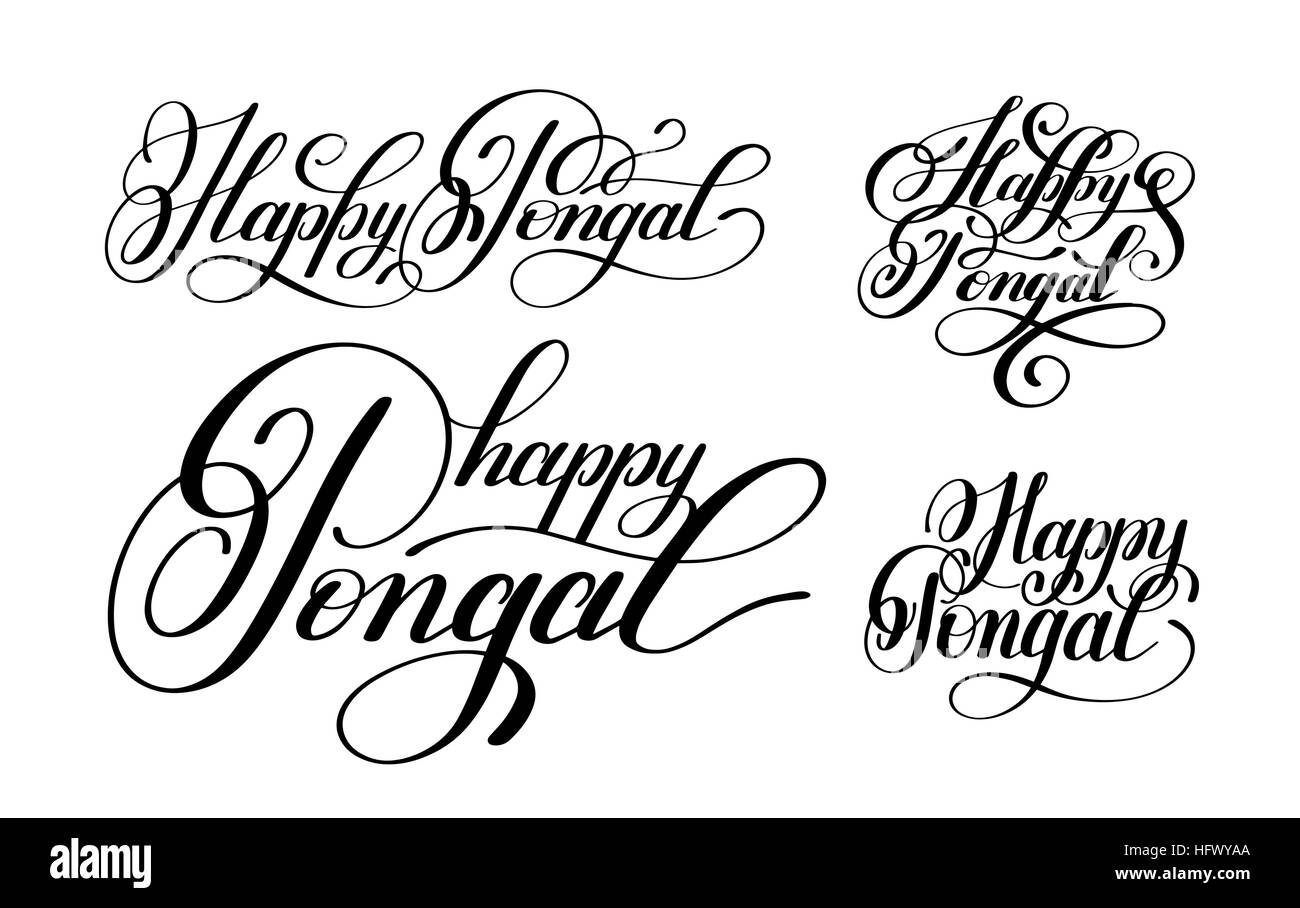 Happy pongal lettrage d'encre manuscrite inscription set Illustration de Vecteur