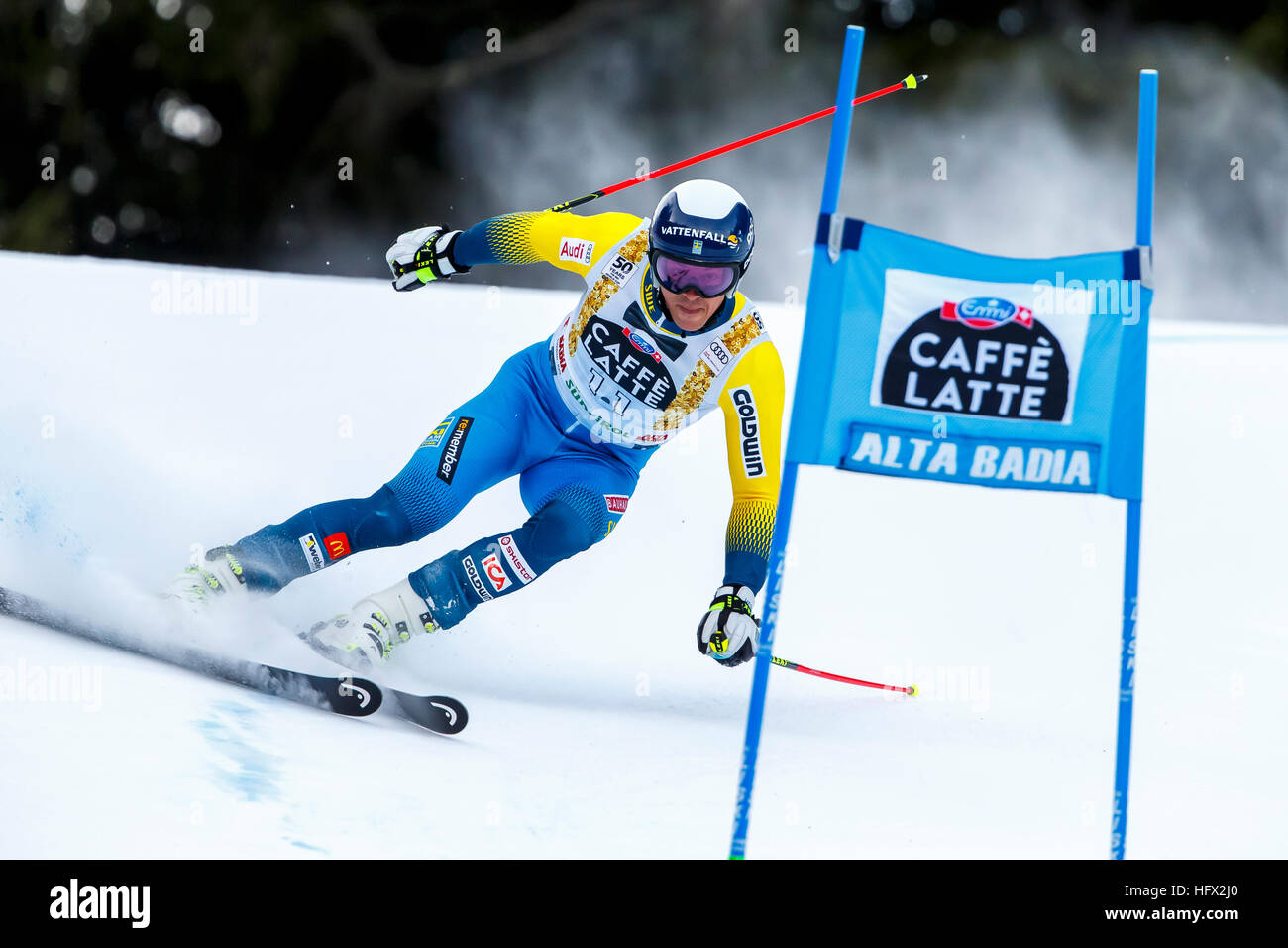 L'Alta Badia, Italie 18 décembre 2016. MYHRER Andre (SWE) qui se font concurrence sur les AUDI FIS Coupe du Monde de Ski alpin Slalom géant hommes sur la Gran Risa Cours Banque D'Images