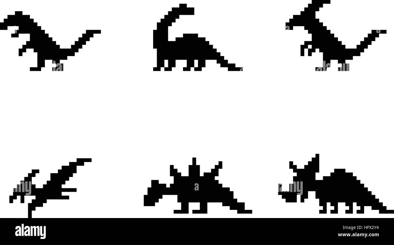 Ensemble d'icônes de dinosaures en silhouette style pixel, vector Illustration de Vecteur