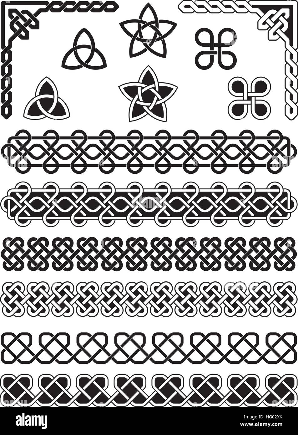 Celtic nouée, tissés et éléments tressés avec des bordures, angles et ornements Illustration de Vecteur