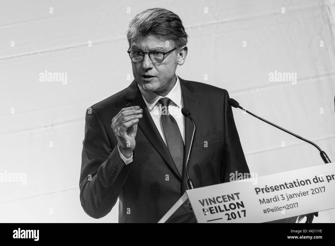 Vicent Peillon - 03/01/2017 - France / Ile-de-France (région) / Paris 12ème arrondissement (12ème arrondissement de Paris) - Vincent Peillon l'aile gauche française socialiste (primaire) présente ses candidats à l'élection programme à la presse. - Julien Mattia / Le Pictorium Banque D'Images