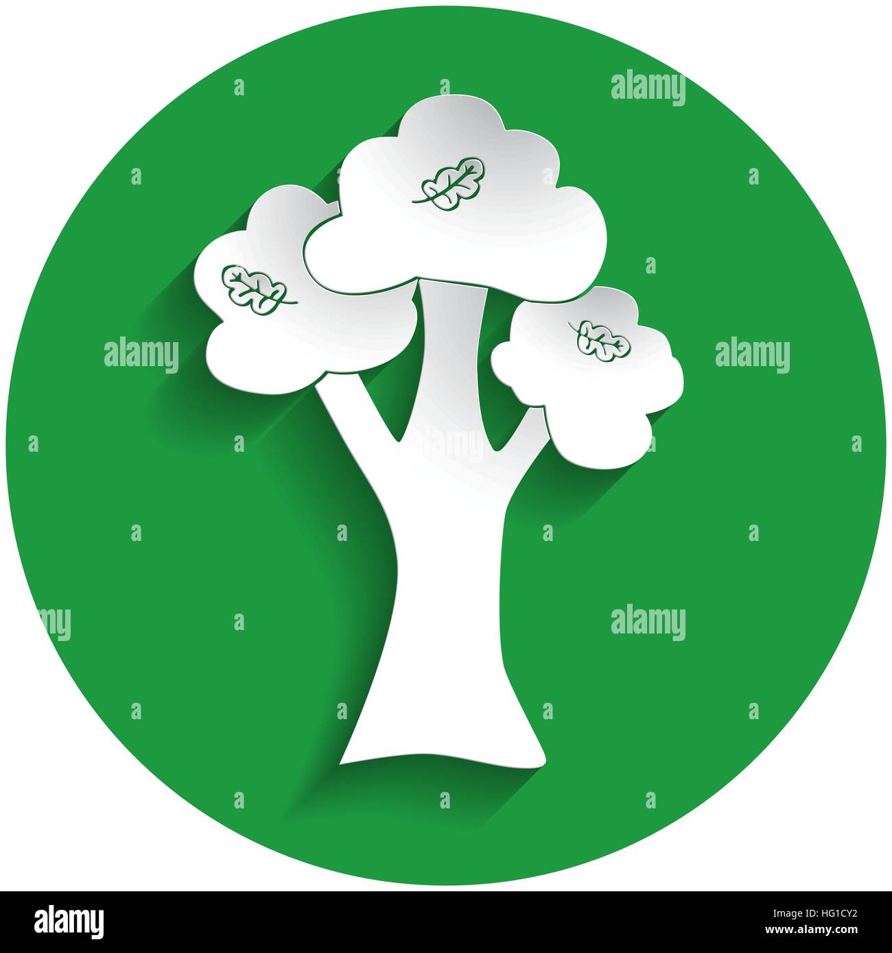 L'icône en chêne style papier sur cercle vert Illustration de Vecteur