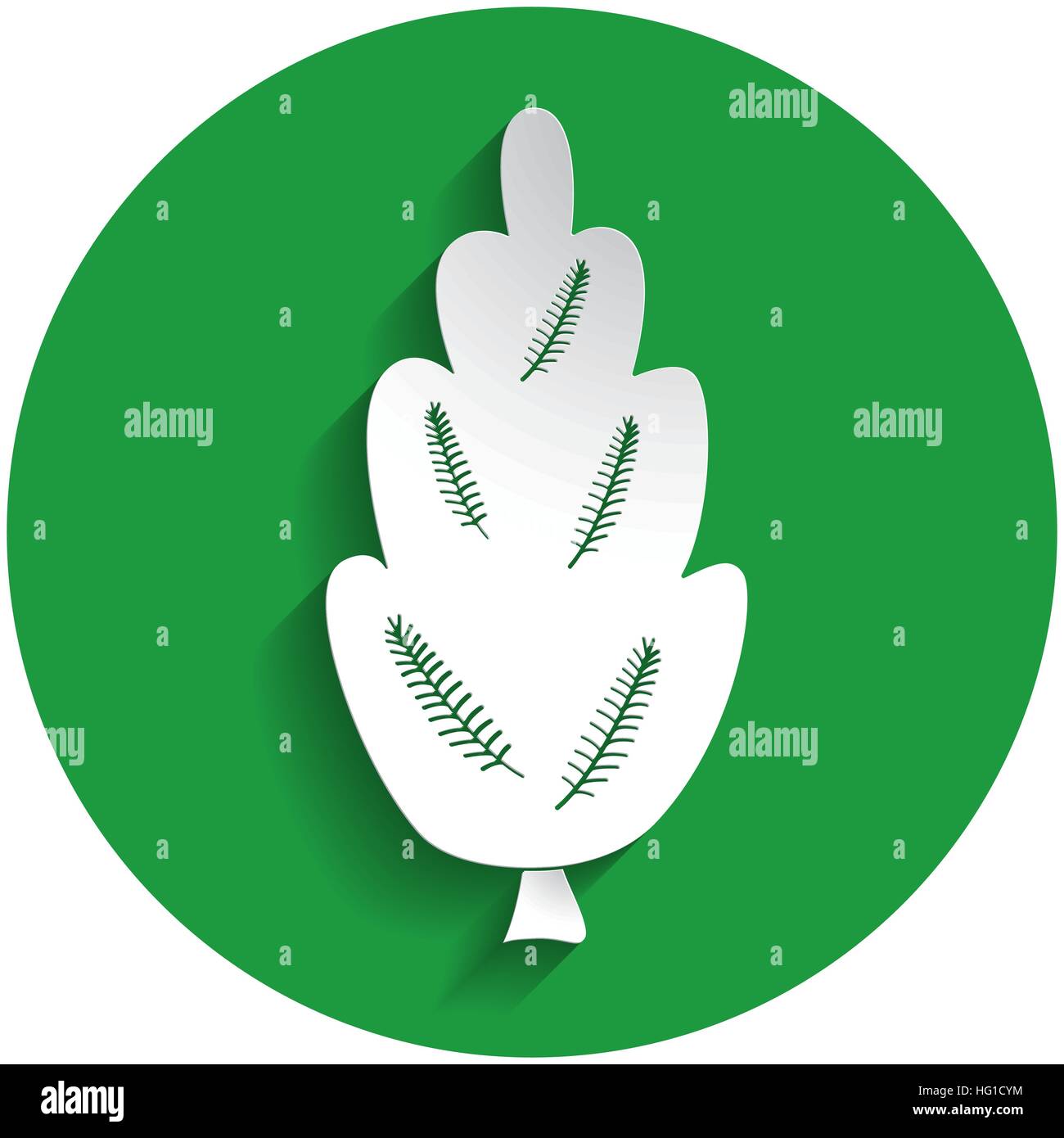 L'icône de mélèze en style papier sur cercle vert Illustration de Vecteur