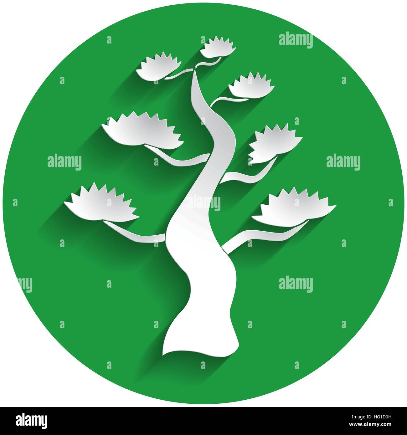 Dans l'icône Bonsai style papier sur cercle vert Illustration de Vecteur