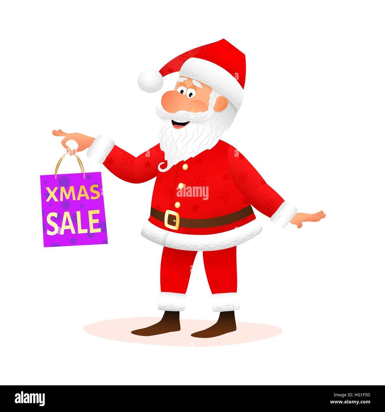 Père Noël isolé sur fond blanc. Homme de télévision funny character holding Xmas gift. Décoration de Noël pour la vente ou la bannière d'escompte ou d'affiches. Cartoon vector illustration. Illustration de Vecteur