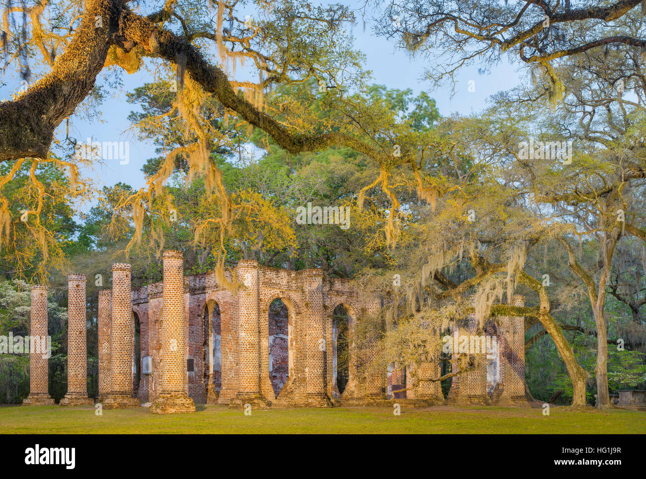 Vieille église Sheldon ruines, à l'origine connu comme l'église paroissiale de Prince William, comté de Beaufort, Caroline du Sud, USA Banque D'Images