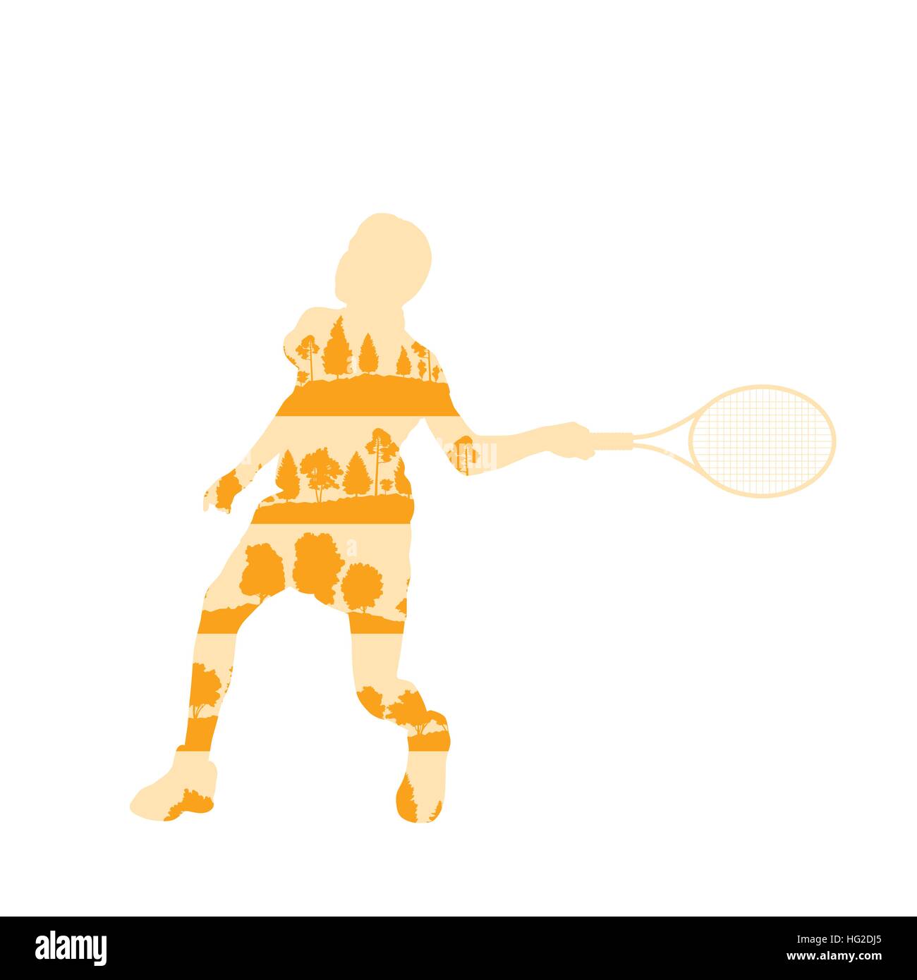 Joueur de tennis femme abstract illustration faite de fragments d'arbre isolé sur blanc Illustration de Vecteur