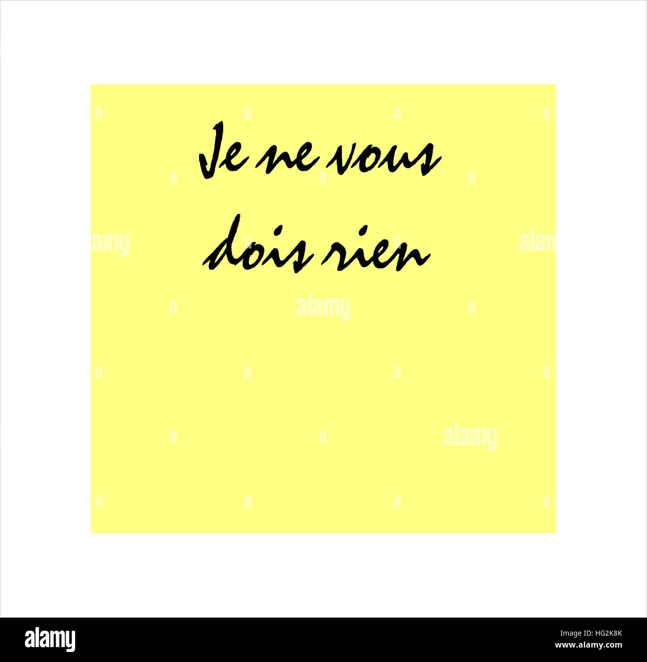 Je vous dois rien message en français sur l'autocollant jaune post it Banque D'Images