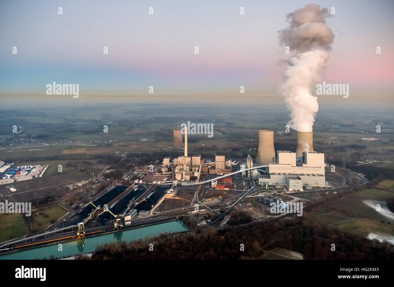 Vue aérienne, centrale électrique au charbon en Westphalie, RWE Power, une ancienne centrale électrique nucléaire, « EMPORTEZ Hamm Uentrop Banque D'Images Vue aérienne, centrale électrique au charbon en Westphalie, RWE Power, une ancienne centrale électrique nucléaire, « EMPORTEZ Hamm Uentrop Banque D'Images