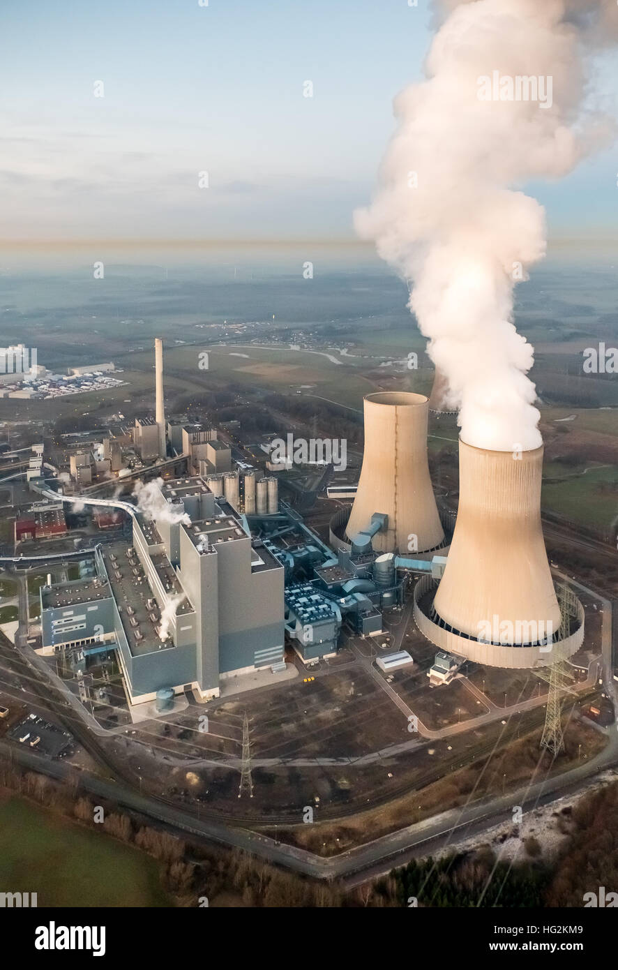 Vue aérienne, centrale électrique au charbon en Westphalie, RWE Power, une ancienne centrale électrique nucléaire, « EMPORTEZ Hamm Uentrop Banque D'Images Vue aérienne, centrale électrique au charbon en Westphalie, RWE Power, une ancienne centrale électrique nucléaire, « EMPORTEZ Hamm Uentrop Banque D'Images