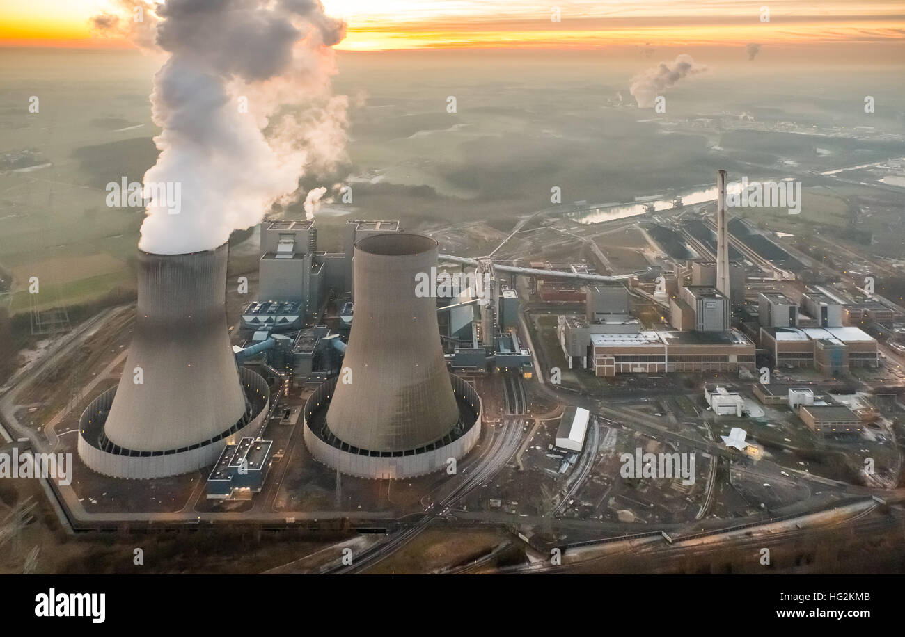 Vue aérienne, centrale électrique au charbon en Westphalie, RWE Power, une ancienne centrale électrique nucléaire, « EMPORTEZ Hamm Uentrop Banque D'Images Vue aérienne, centrale électrique au charbon en Westphalie, RWE Power, une ancienne centrale électrique nucléaire, « EMPORTEZ Hamm Uentrop Banque D'Images