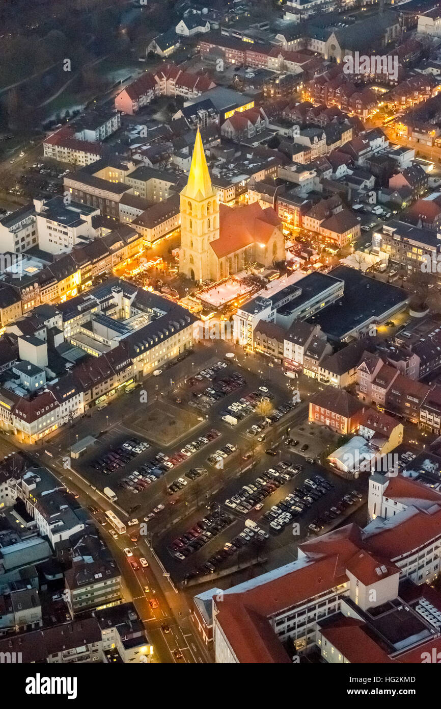 Vue aérienne, marché de Noël à l'église, Paulus Pauluskirche Hamm avec Marché de Noël et West Street, Hamm, Ruhr aeria, Banque D'Images