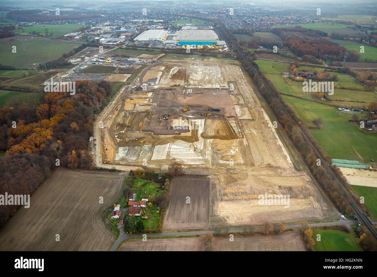 Vue aérienne, nouvelle logistique Amazon Werne, Werne, Ruhr, Rhénanie du Nord-Westphalie, Allemagne, Europe, vue aérienne, les oiseaux-lunettes vue Banque D'Images