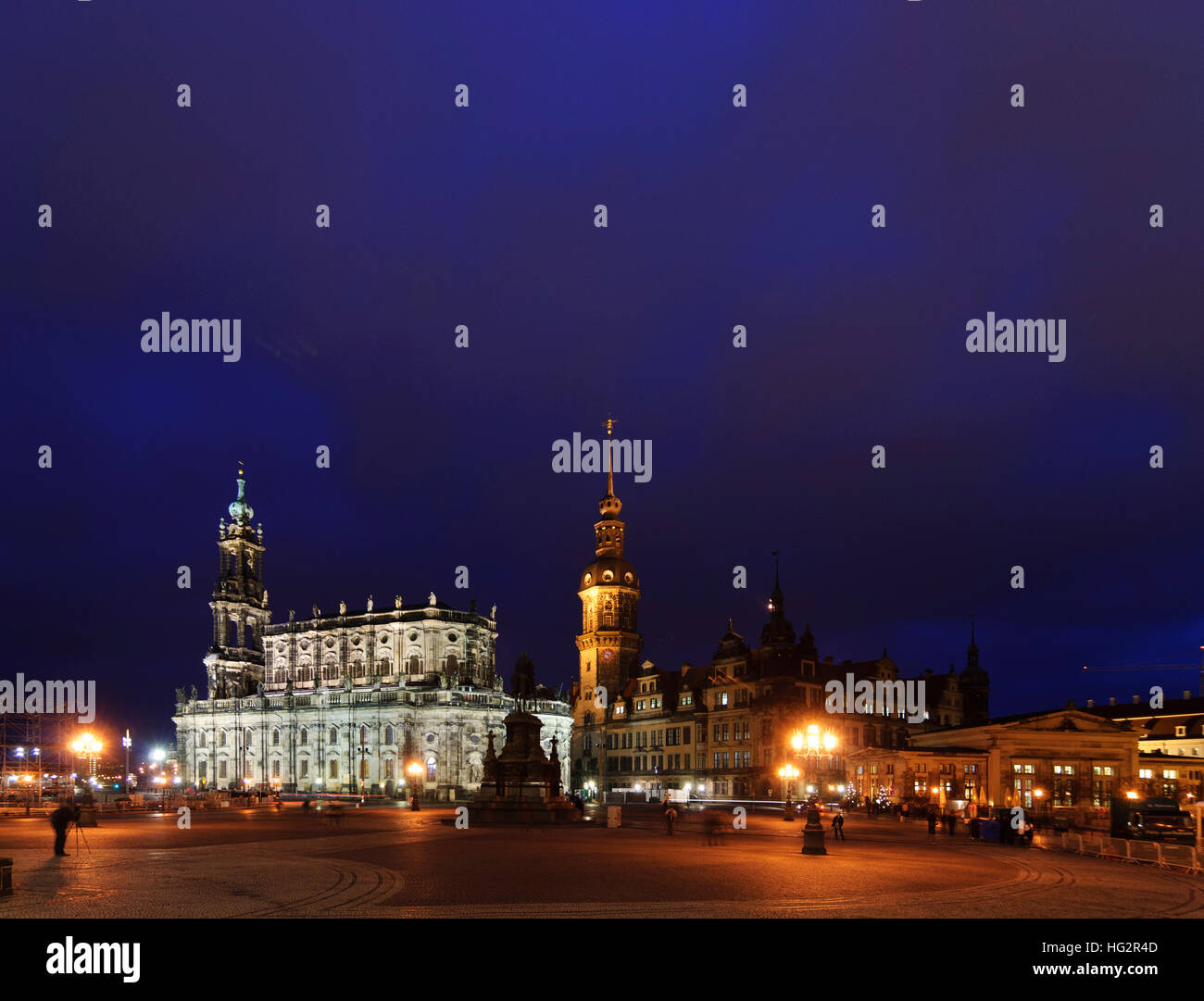 Dresde : place du théâtre de la cour, église et château, , Sachsen, Saxe, Allemagne Banque D'Images