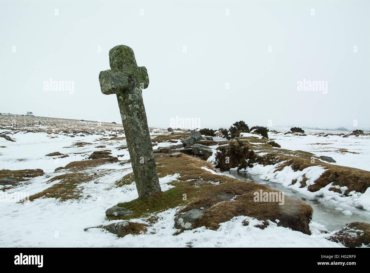 Cross Post venteux, Dartmoor, England UK Banque D'Images