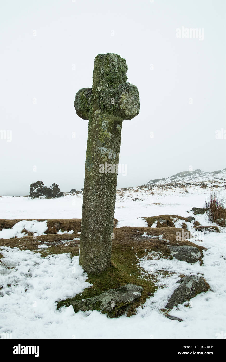 Cross Post venteux, Dartmoor, England UK Banque D'Images