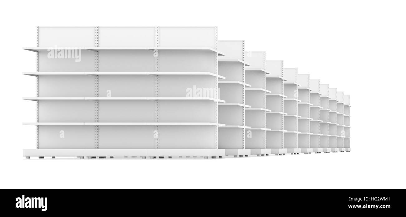 Vue en perspective de shopping étagères vides Banque D'Images