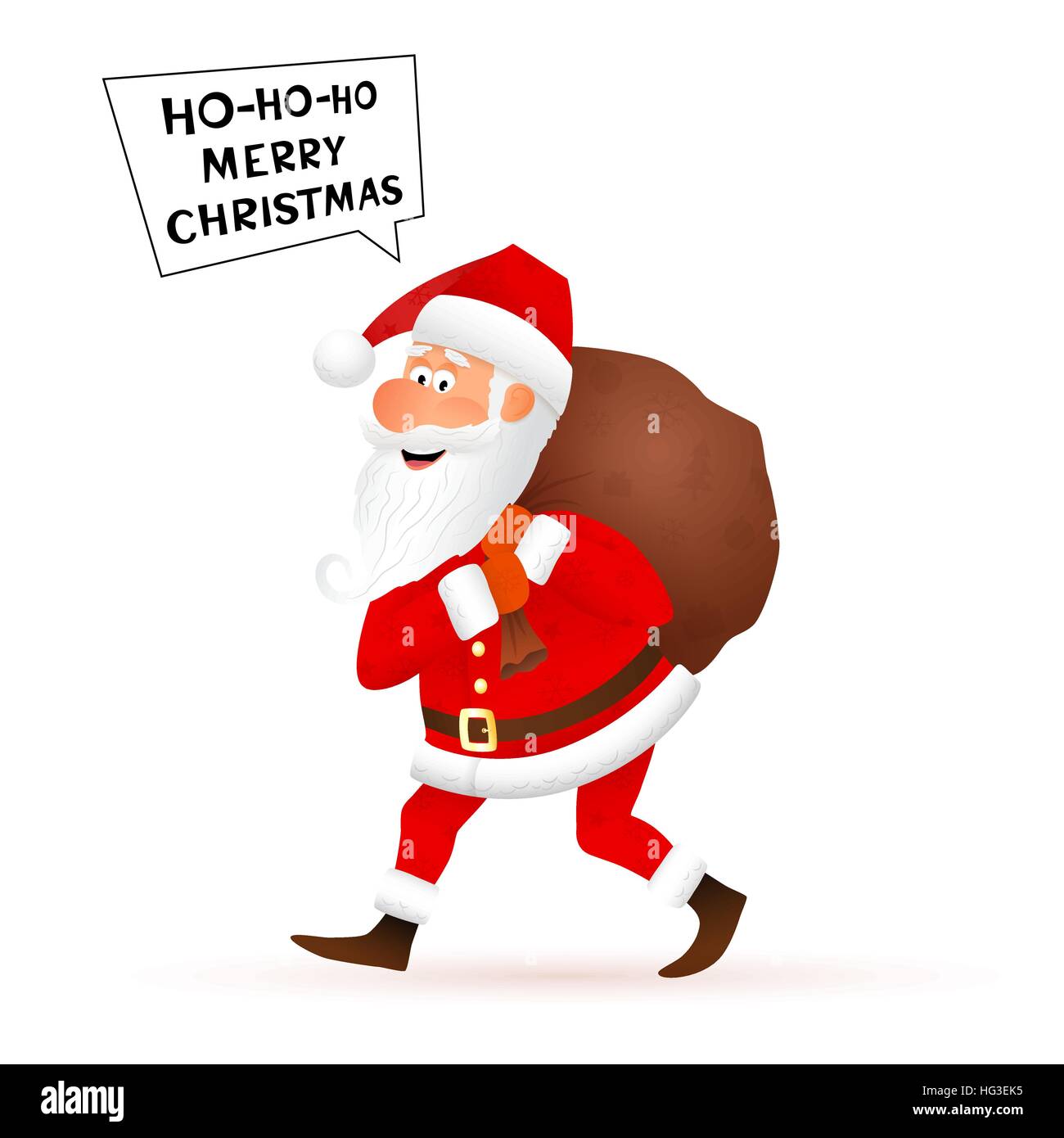 Santa Claus télévision personnage isolé sur fond blanc. La marche de ces vieux man carrying sack de cadeaux et de dire Joyeux Noël. Cartoon vector illustration Illustration de Vecteur