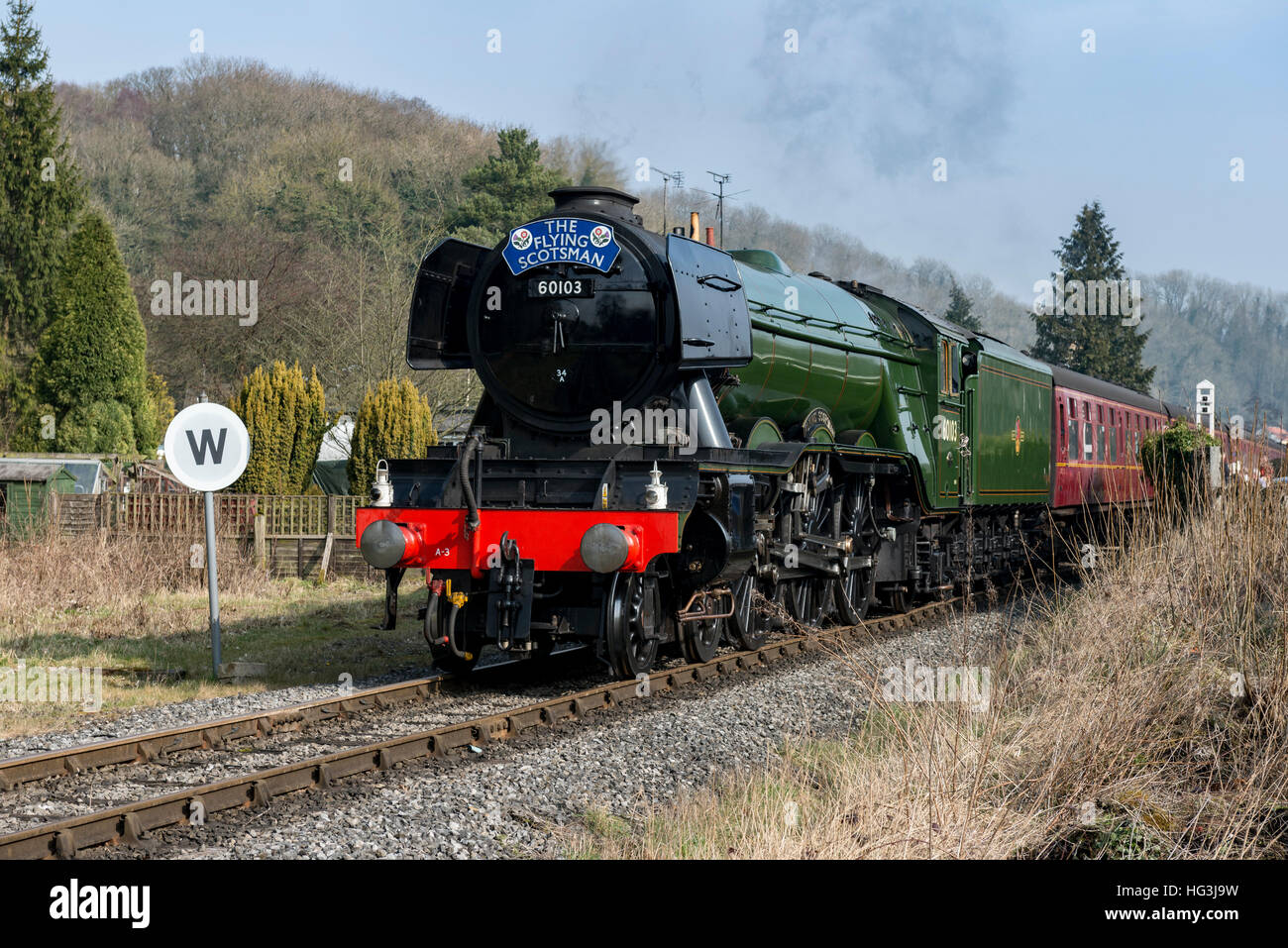 The Flying Scotsman au nouveau pont, Pickering Banque D'Images