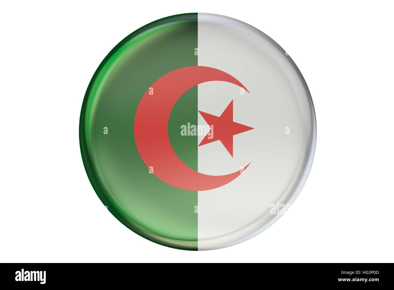 Badge avec le drapeau de l'Algérie, 3D Rendering isolé sur fond blanc Banque D'Images