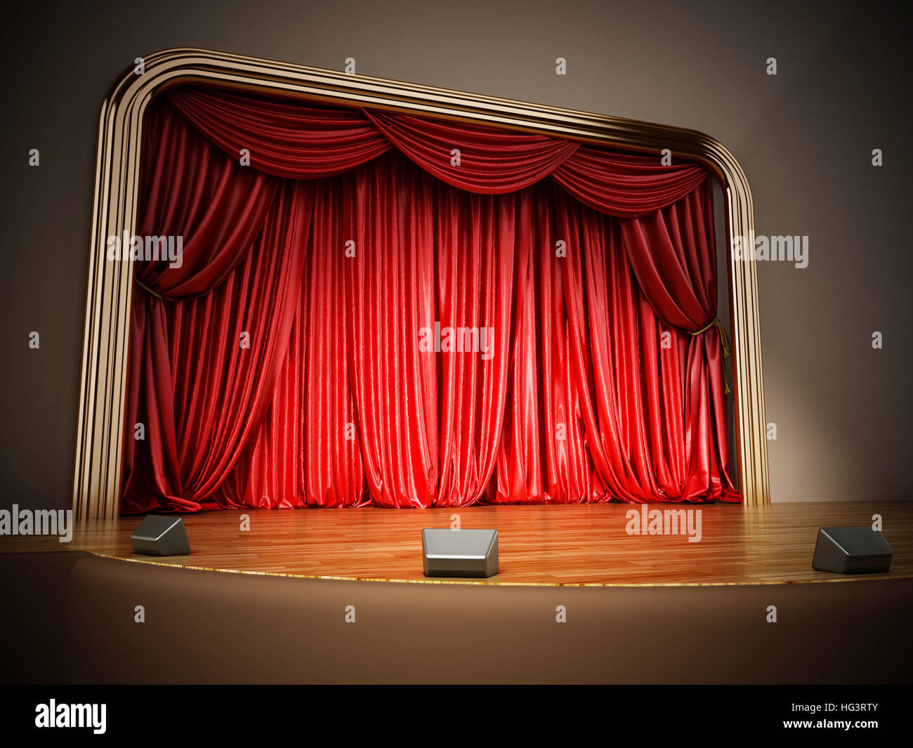 Scène de théâtre avec rideau rouge fermé. 3D illustration Photo Stock -  Alamy