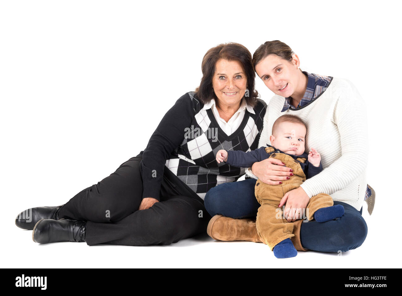 Belle famille de grand-mère, la mère et l'enfant isolé en blanc Banque D'Images