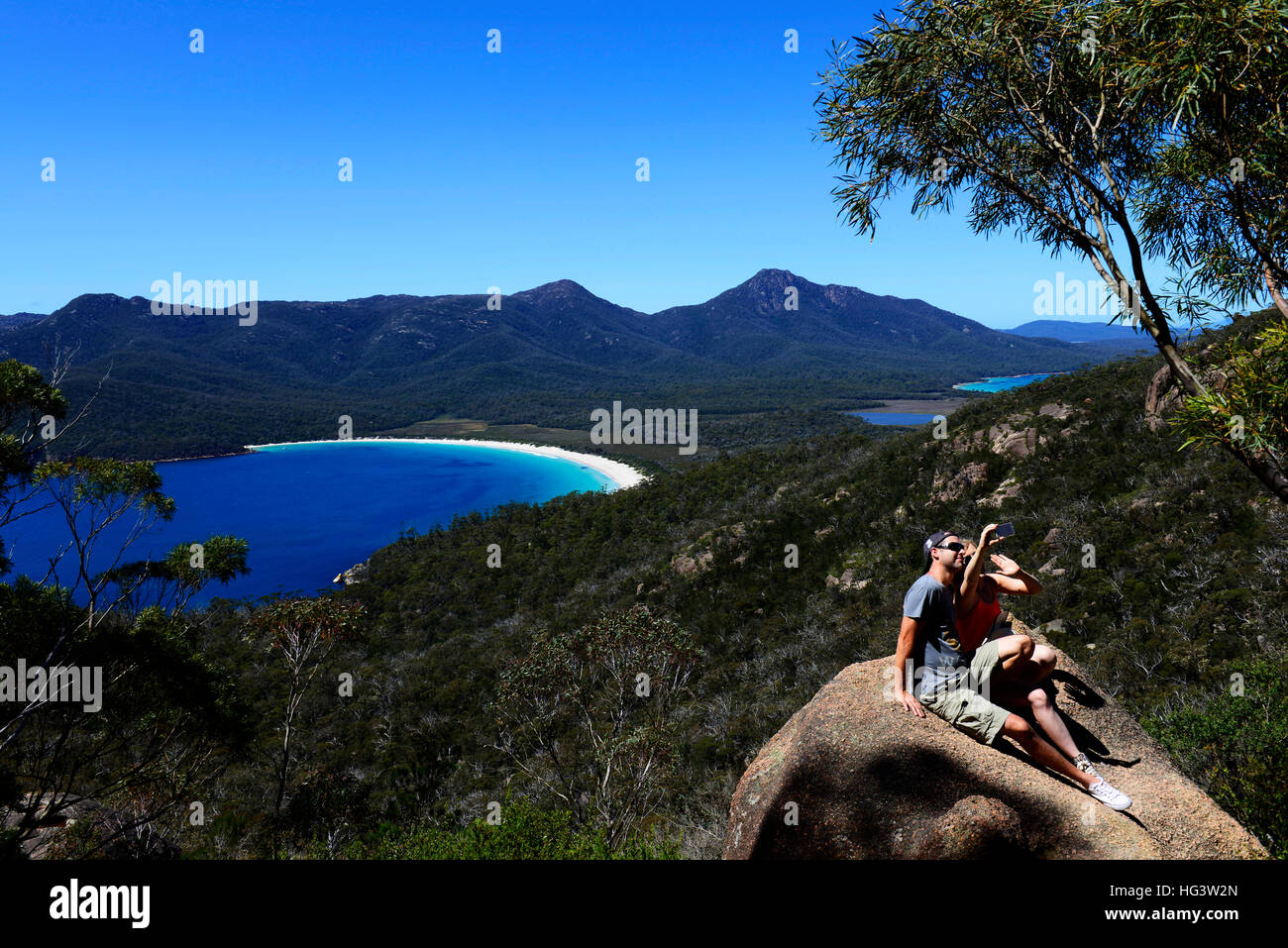 De beaux paysages dans le parc national de Freycinet en Tasmanie, Australie. Banque D'Images