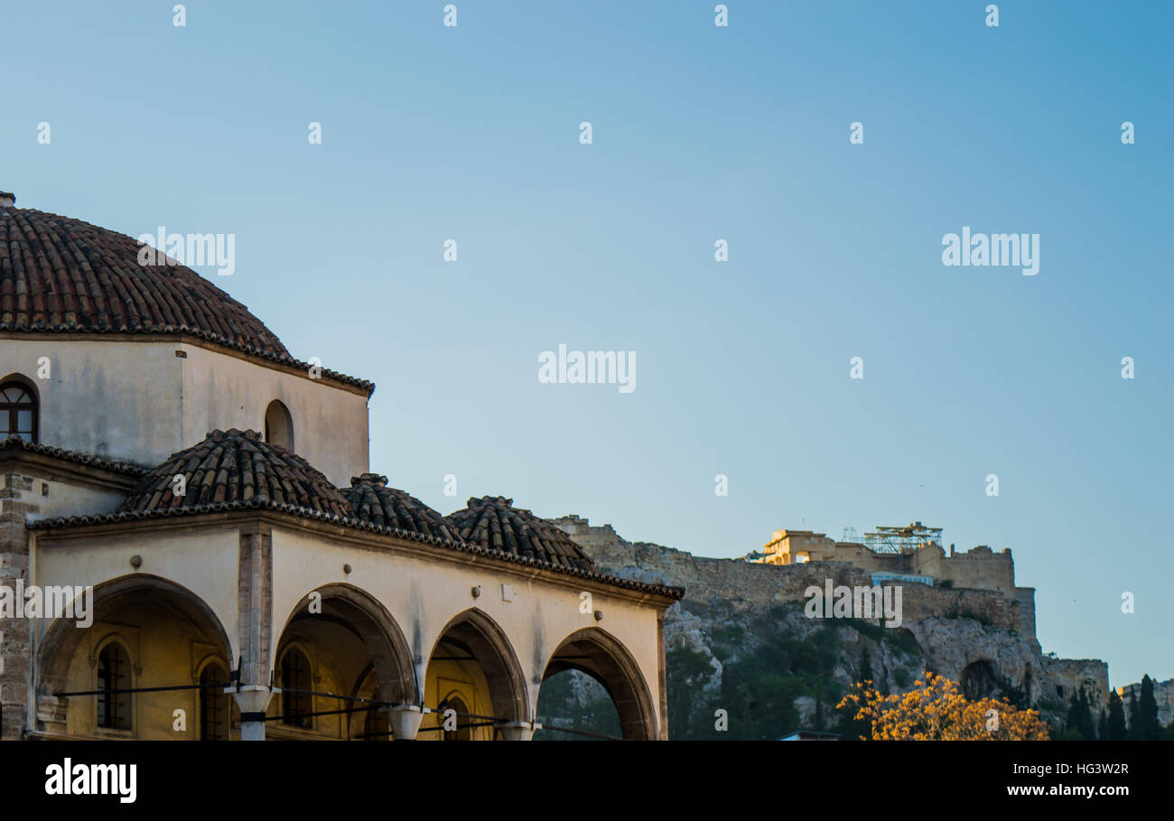 Parthénon vue de Monastiraki Banque D'Images