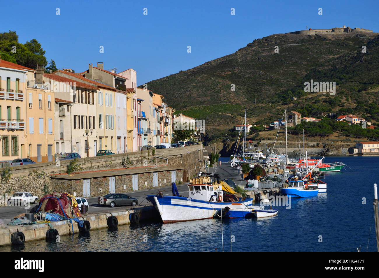 Bateaux dans le port de Port-Vendres, France Banque D'Images
