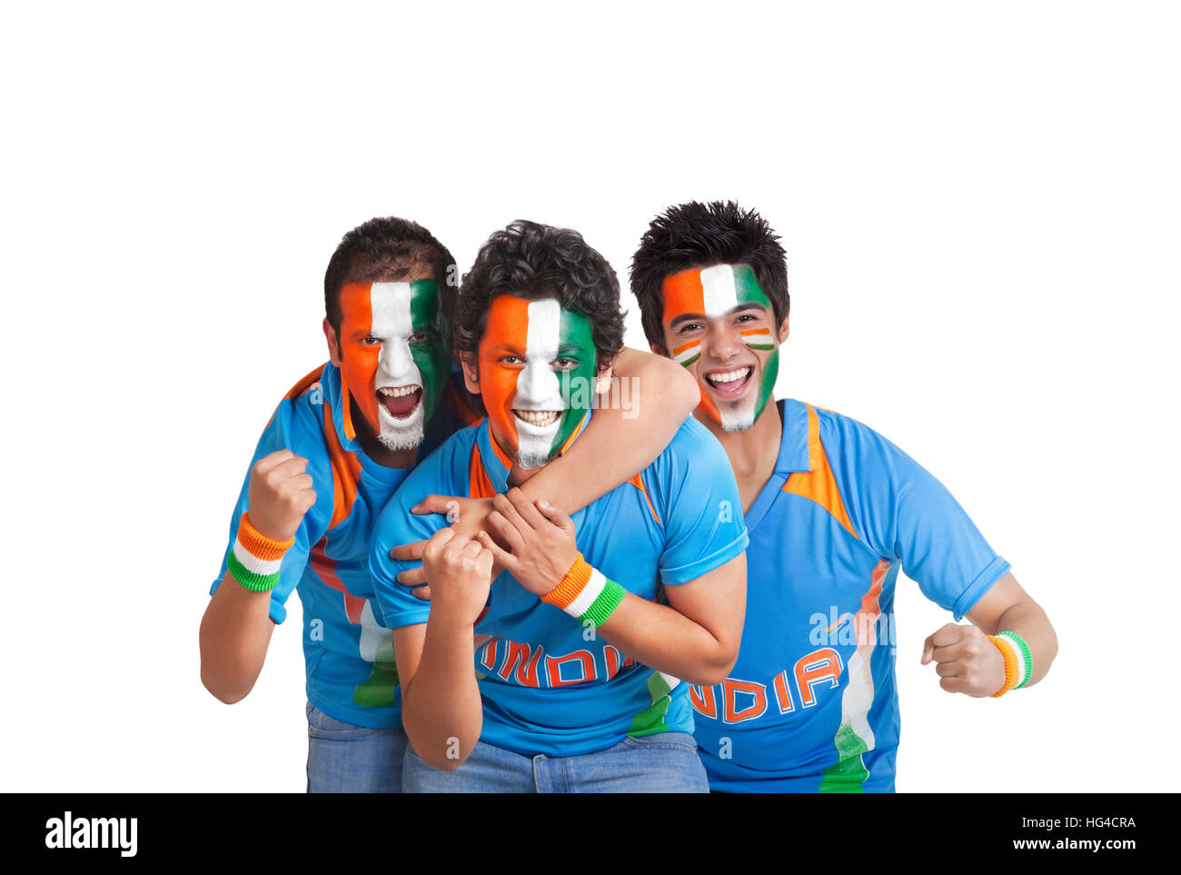 Les partisans de cricket mâle excité avec cheering Banque D'Images