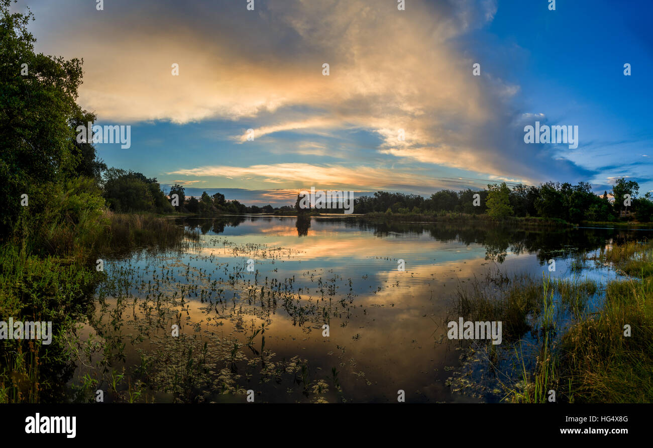 Le lever du soleil, American RIver, Sacramento, Californie Banque D'Images
