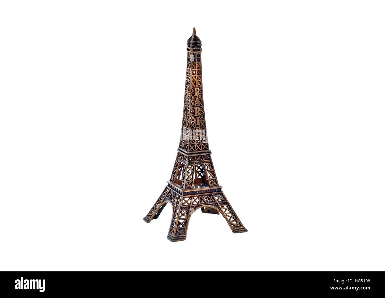 La tour Eiffel, souvenir, isolé sur fond blanc Banque D'Images