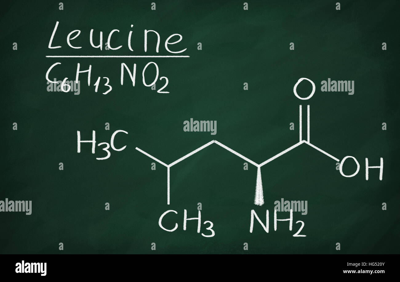 Formule chimique de la leucine sur un tableau noir Banque D'Images