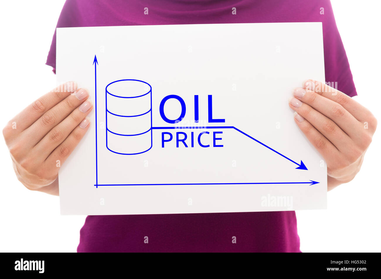 Girl holding feuille de papier blanc avec une illustration d'huile : Banque D'Images