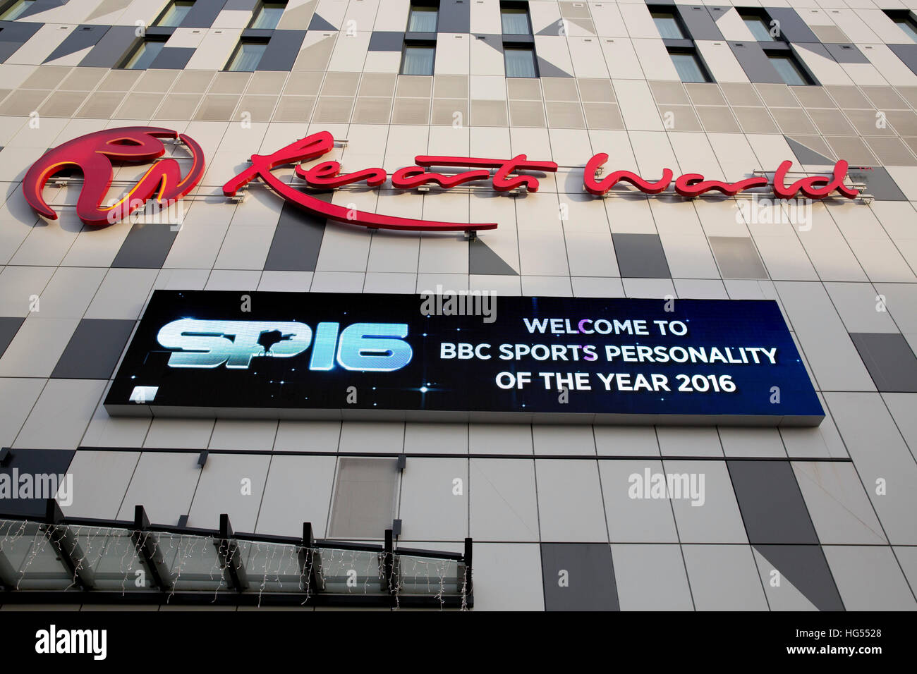 Le Genting Resorts World Center, NEC,avec la signalisation pour la BBC Sports Personality of the Year Awards Banque D'Images