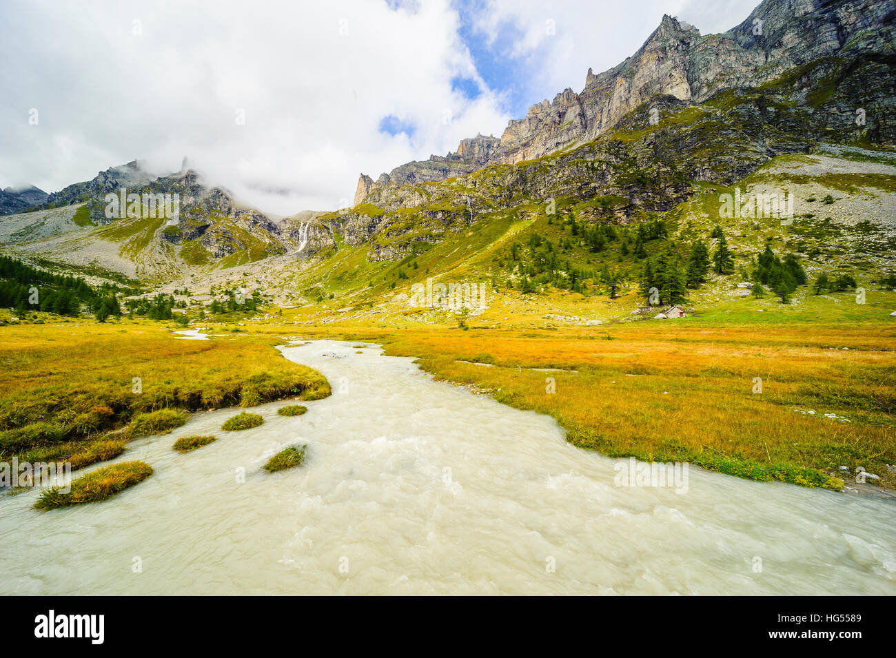 En cours d'alpages de Val Buscagna, Parco Naturale Veglia Devero, Piemonte, Italie Banque D'Images