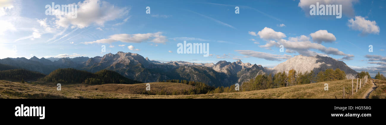 Parc national de Berchtesgaden : Vue de l'alp Gotzenalm aux Alpes de Berchtesgaden avec la montagne Watzmann (droite), Oberbayern, Haute-Bavière, Bayer Banque D'Images