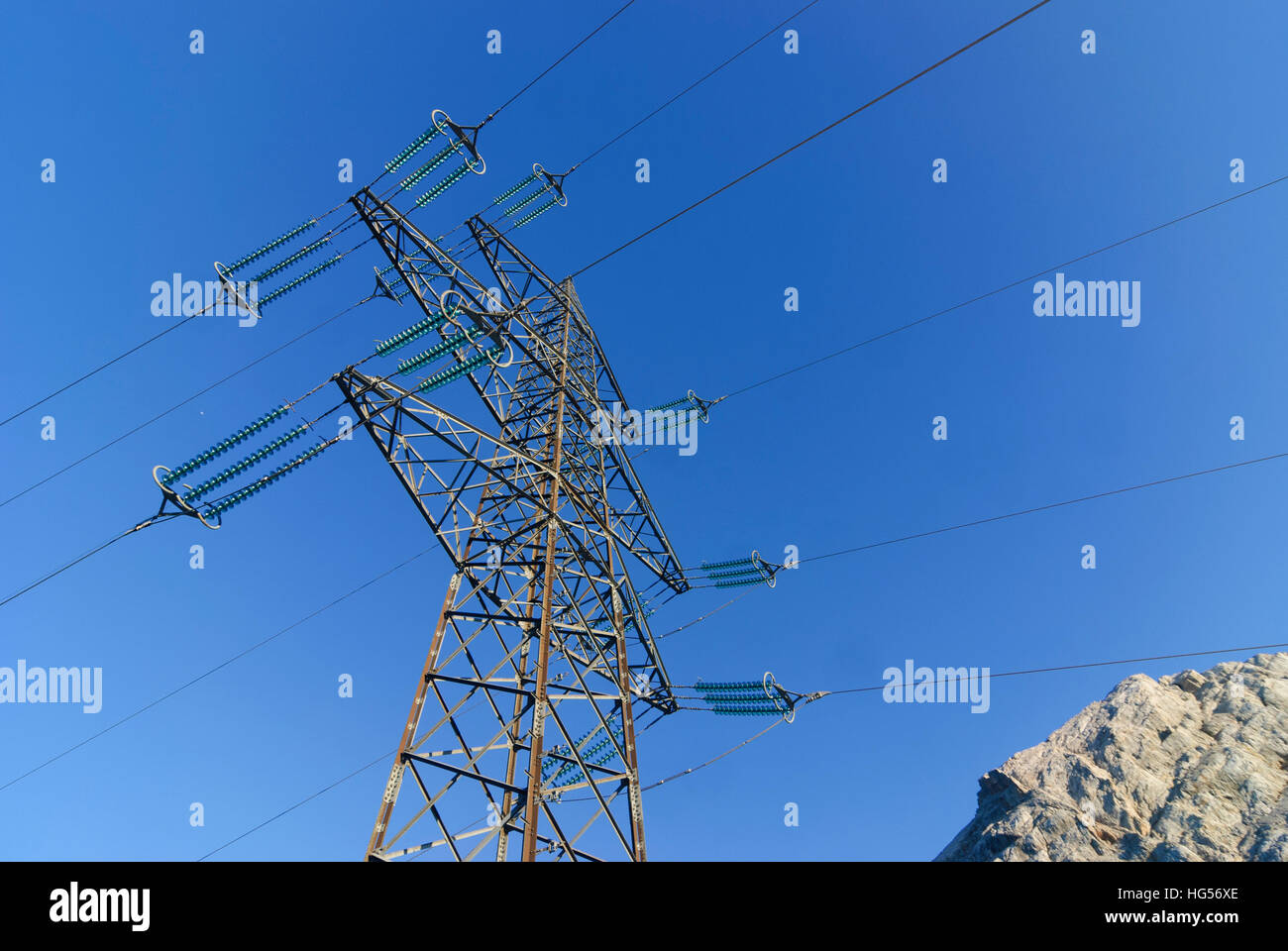Berchtesgadener Alpen : 220 kV - ligne haute tension de Verbund AG à Torscharte à mountain Hochkönig, Korcula, Salzbourg, Autriche Banque D'Images