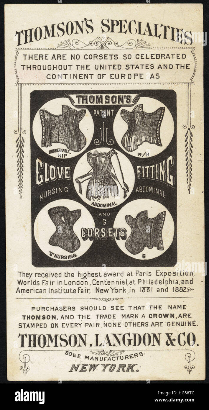 Le commerce du vêtement - Cartes de brevets de Thomson raccord gant corsets. [Retour] Banque D'Images