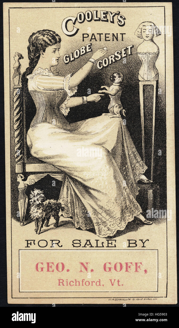 Le commerce du vêtement Cartes - Cooley's Globe brevet corset Banque D'Images